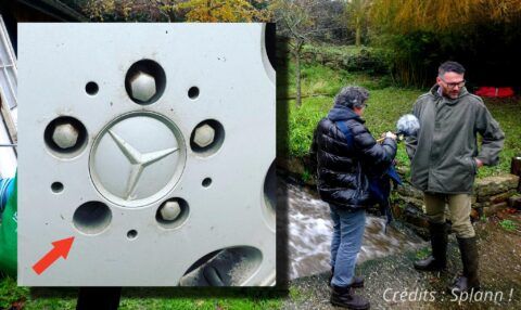Fabrice Hamon, lanceur d'alerte contre les pollutions d'origine agricole à Landunvez (29), a déploré ce jeudi 4 mai le déboulonnage d'une de ses roues de voiture. Dénonçant un acte « criminel », le président de l'association Beautifoul entend déposer plainte contre X. Crédits : « Splann ! »